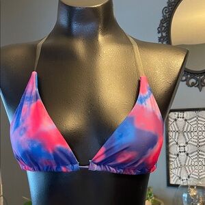 ROMWE Pink and Blue Tie-Dye Bikini Top